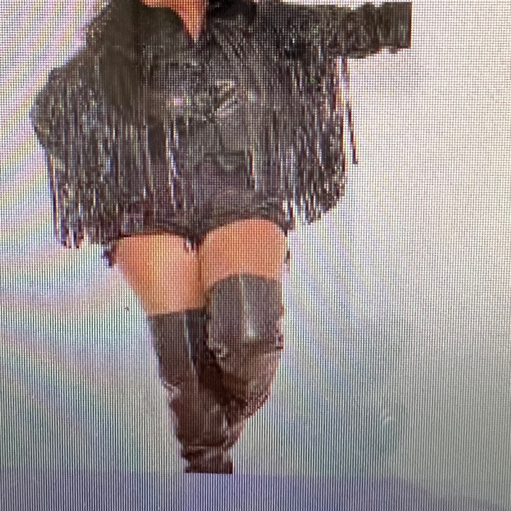Black Fringe Faux Leather Jacket Size Medium